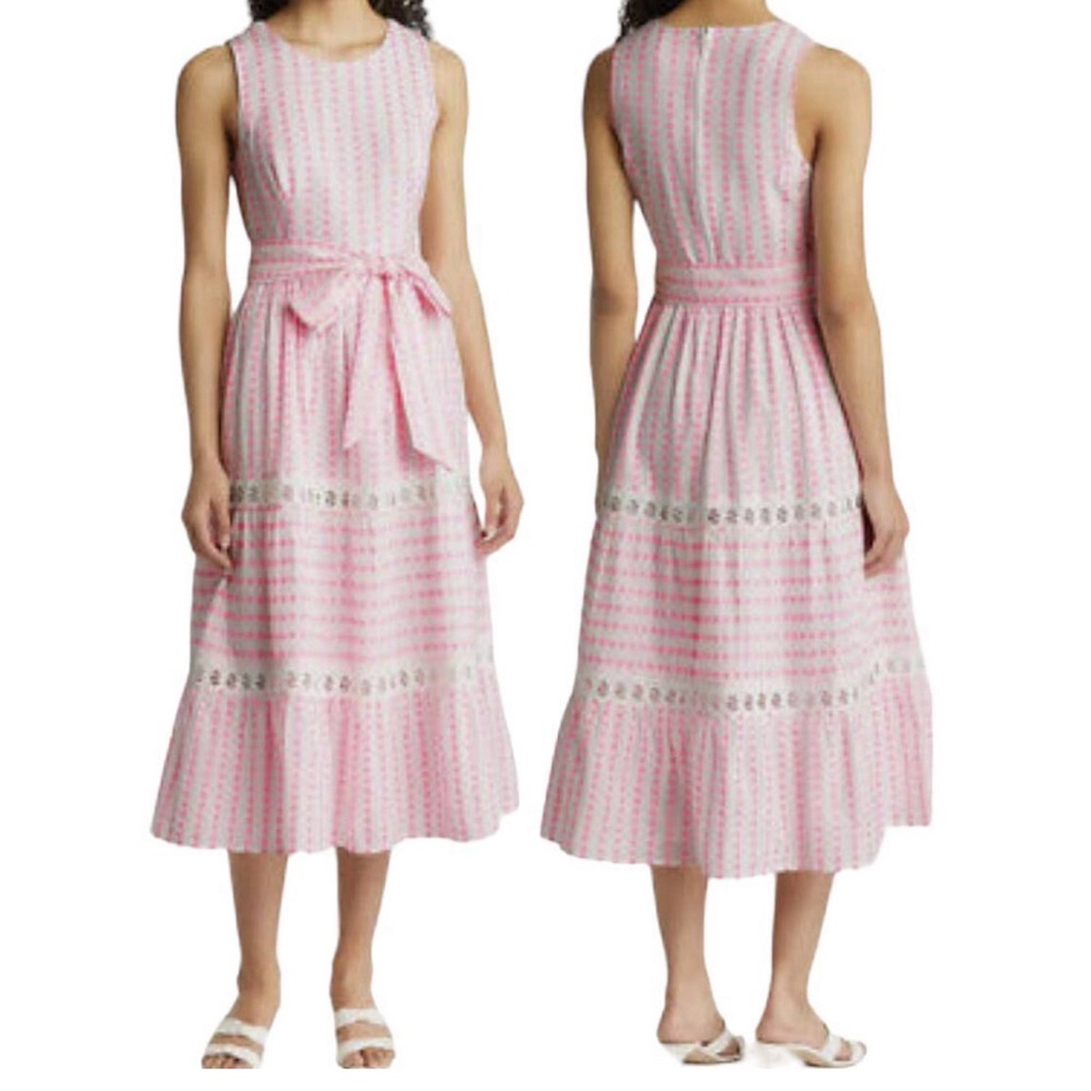 Lilly Pulitzer Pink and White Pleated Midi Dress